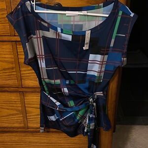 New York & Company Plaid Blouse - Blue and Green